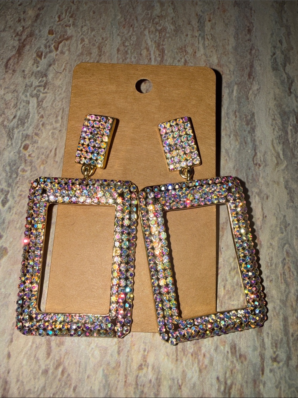 Multicolor Crystal Rectangular Drop Earrings - Picture 4 of 4